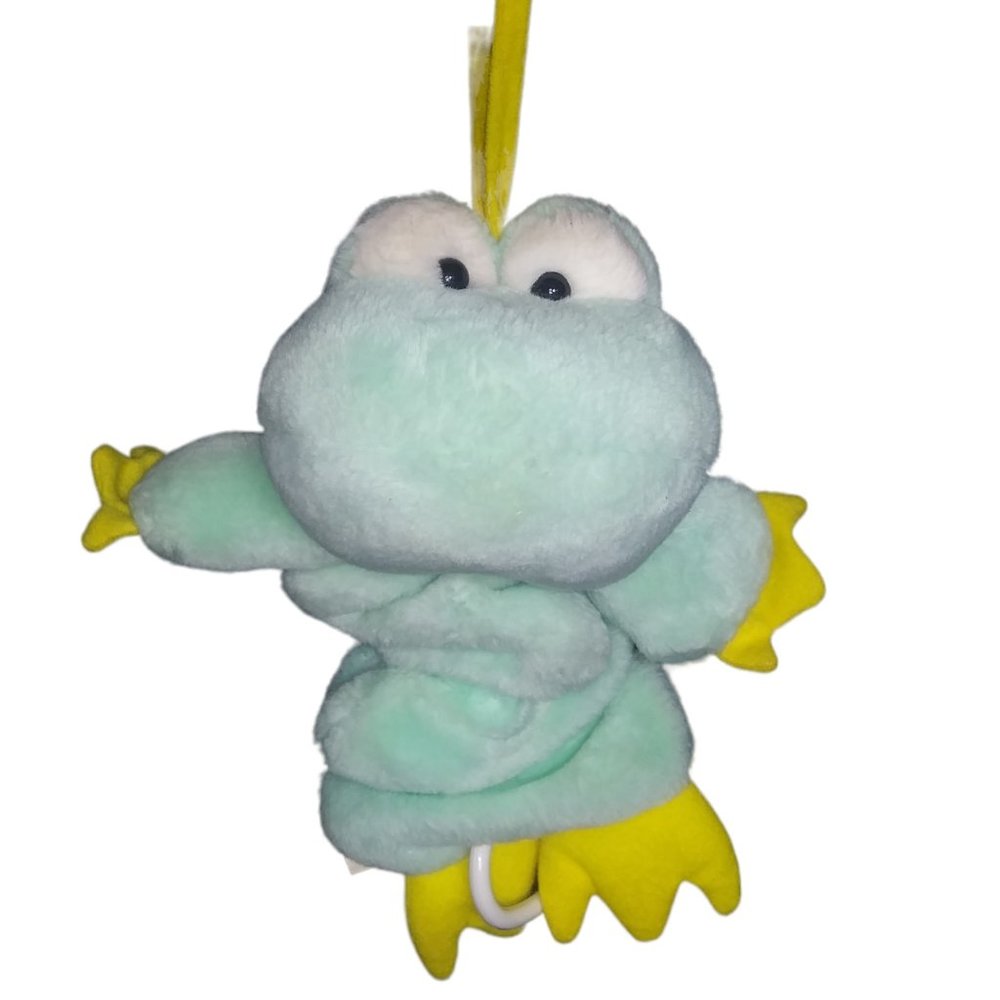 Vintage First Peek Green Frog Musical Lullaby Pull-String Hanging Crib Toy HTF